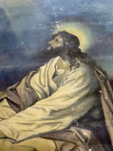 Jesus in the Garden: ceiling mural salvaged from the church before demolition.