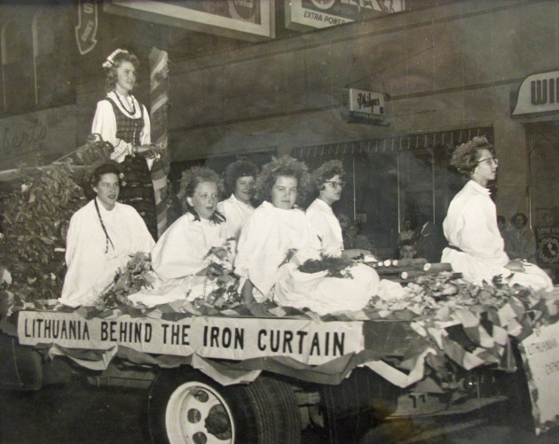 Young Lithuanian-Americans demonstrate publicly for Lithuanian freedom during downtown Springfield parade--circa 1955
