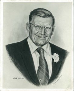 1975 artist’s rendering of John Mack, Sr. photo placed inside his McDonald’s restaurants in memoriam