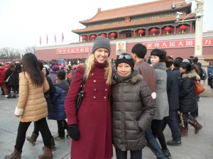 Lindsay and her friend Eri outside the Forbidden City, Beijing