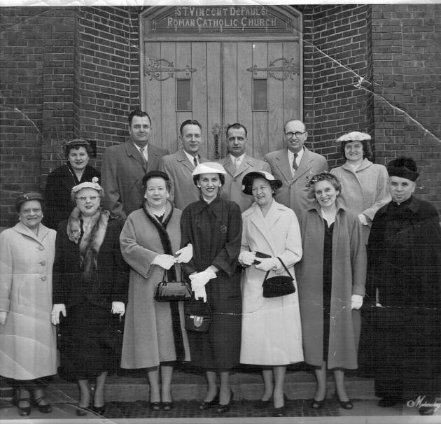 Front row, left to right:  Julia Lukitis, Catherine Cooper, Bertha Adams, Julia Wisnosky, Mrs. (Adele) John K. Arnish, Anne Foster (long-time organist and choir director),  the Rev. S.O. Yunker, long-time pastor.  Back row: Della Swaja, Peter Urbanckas, Alfred Urbanckas, Joe Turasky, Sr., Augie Wisnosky, Ann (Tisckos) Wisnosky