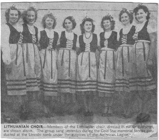 St. Vincent de Paul Church choir in performance dress, undated State Journal Register photo, circa 1940. Ann (Tisckos) Wisnoski center, with necklace.