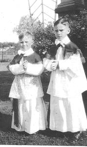L to r:  Joe and Leonard Naumovich, Jr. in full altar boy regalia, circa 1932