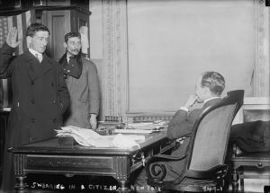 Courthouse oath. Naturalization image from the Library of Congress.