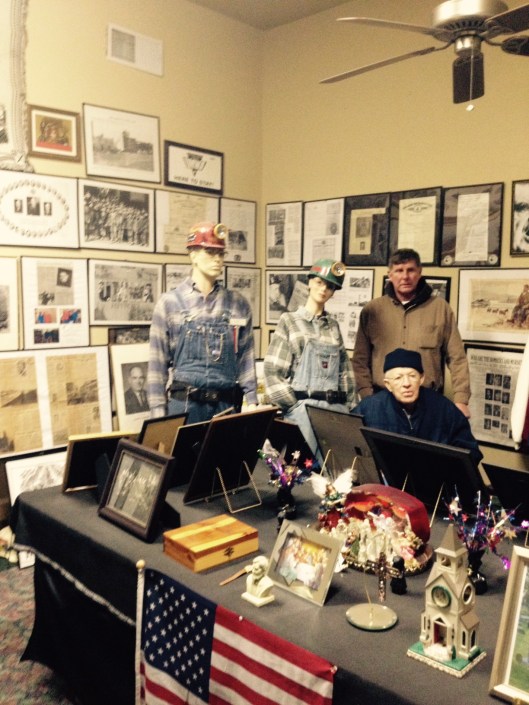 Will (Stankus) Stone (seated) and Ted Fleming in the Christian County Coal Miners' Museum, November 2014