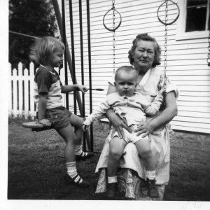 Bernice Kavirt with her daughter Bernice (Kavirt) Manning's children Glenn and Alice, 1950s.