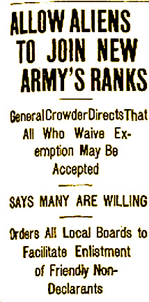 3 Allow Aliens to Join New Army's Ranks. ISR, Aug. 7, 1917, p. 1